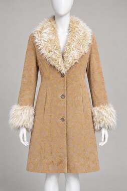 VTG Static Genuine Suede Leather Embroidered Penny Lane Fur Trim Coat Tan M
